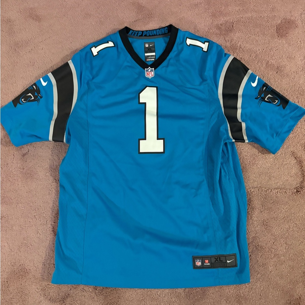 NFL Carolina Panthers Cam Newton Blue and Black Jersey Shirt SIGNED